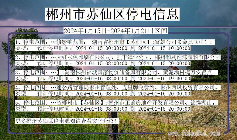郴州苏仙停电通知 湖南省郴州苏仙停电通知