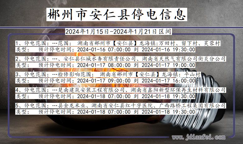 湖南省郴州安仁停电通知