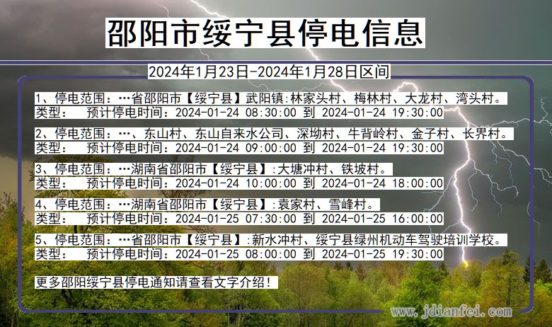 湖南省邵阳绥宁停电通知