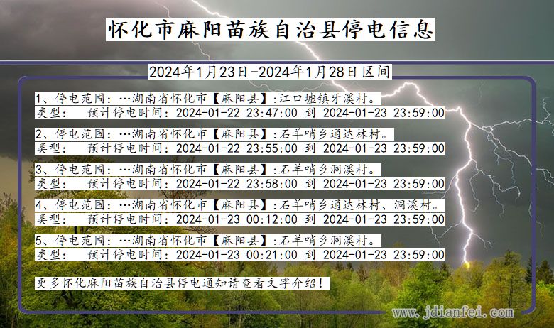 湖南省怀化麻阳苗族自治停电通知