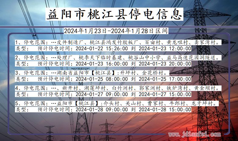 湖南省益阳桃江停电通知