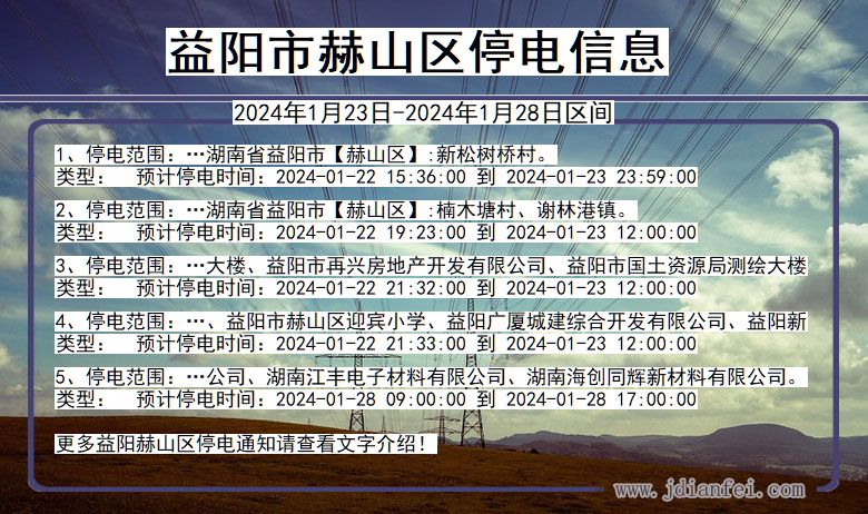 湖南省益阳赫山停电通知