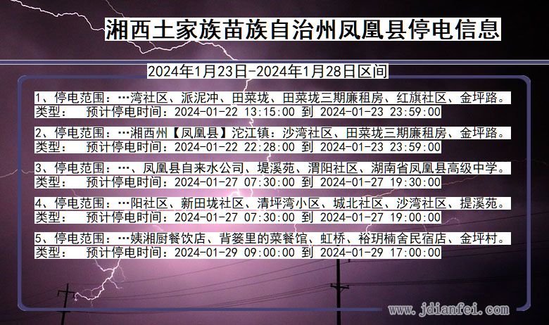 湖南省湘西凤凰停电通知