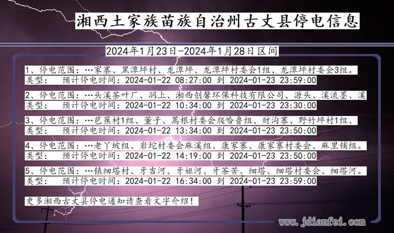 湘西古丈停电通知 湖南省湘西古丈停电通知