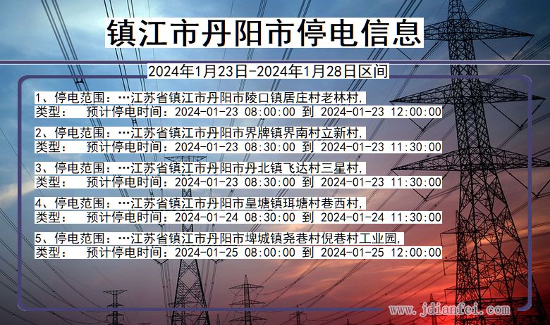 江苏省镇江丹阳停电通知