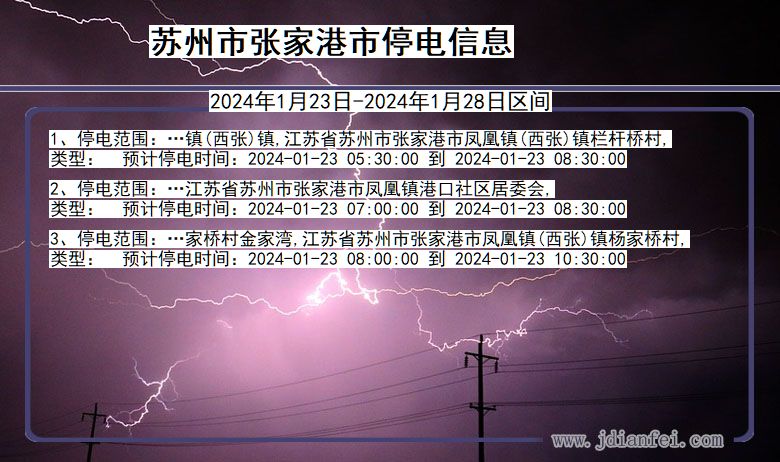 江苏省苏州张家港停电通知