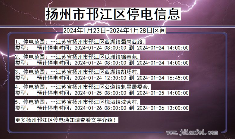 江苏省扬州邗江停电通知