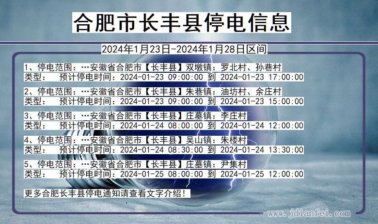 合肥长丰停电通知 安徽省合肥长丰停电通知