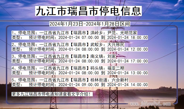 江西省九江瑞昌停电通知