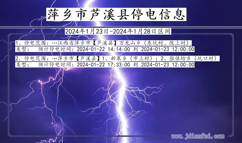 江西省萍乡芦溪停电通知