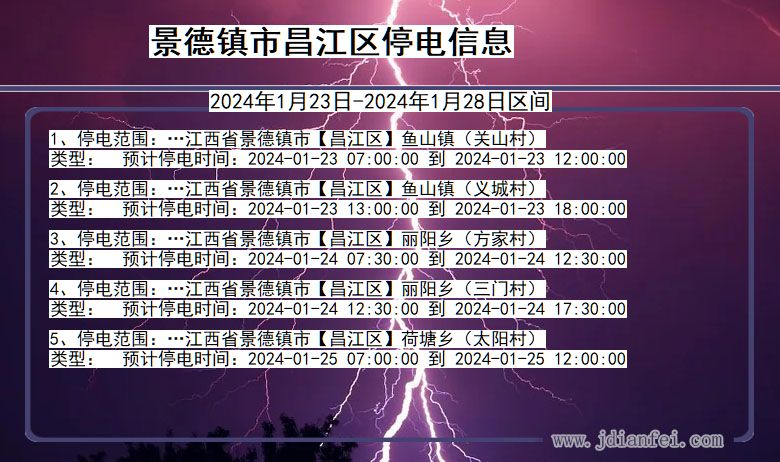 景德镇昌江停电通知 江西省景德镇昌江停电通知