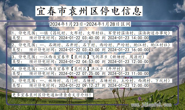 江西省宜春袁州停电通知