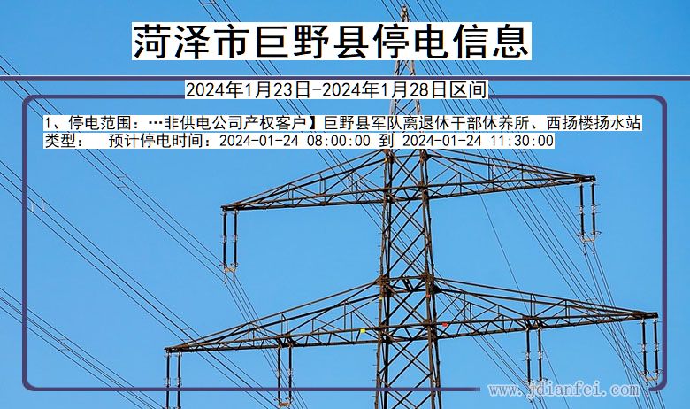 山东省菏泽巨野停电通知