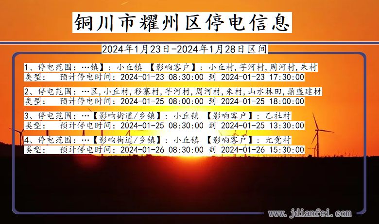 陕西省铜川耀州停电通知