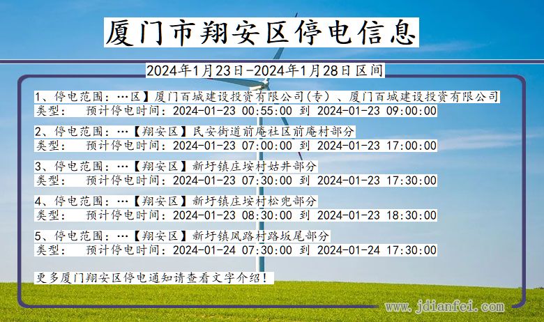 福建省厦门翔安停电通知