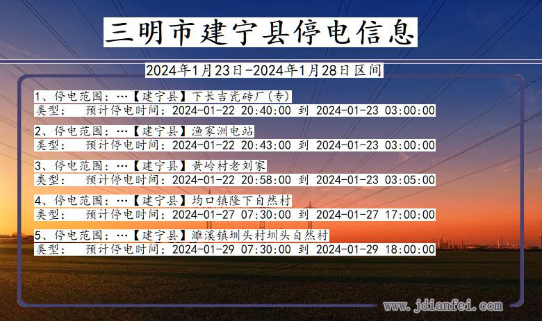 福建省三明建宁停电通知