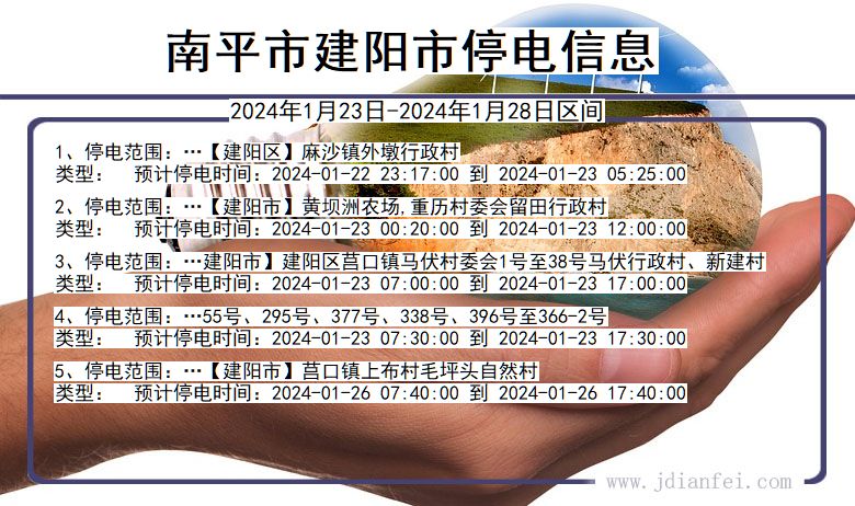 福建省南平建阳停电通知