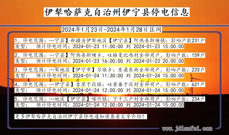 新疆维吾尔自治区伊犁哈萨克自治州伊宁停电通知