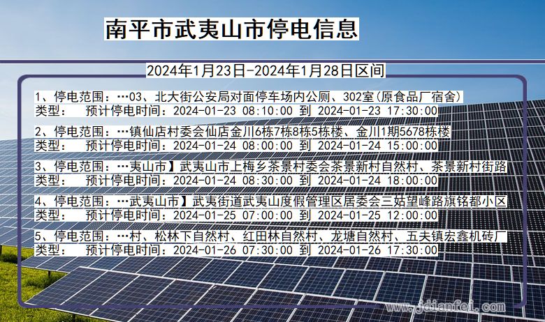 福建省南平武夷山停电通知