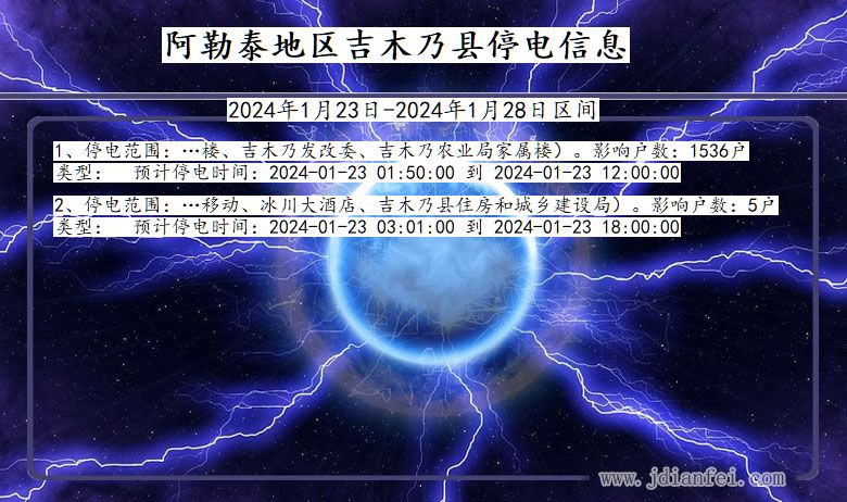 新疆维吾尔自治区阿勒泰地区吉木乃停电通知