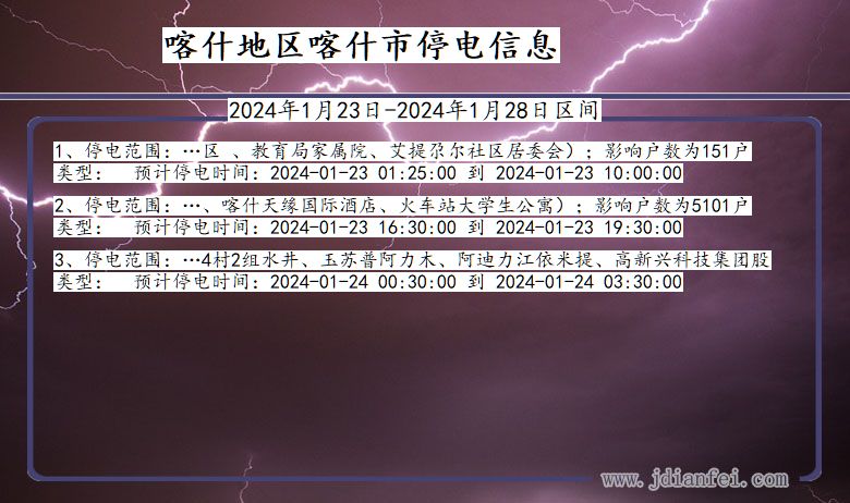 新疆维吾尔自治区喀什地区喀什停电通知