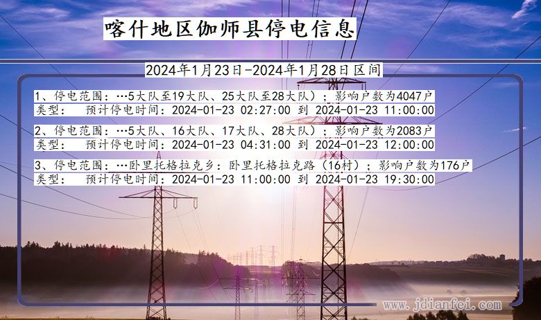 新疆维吾尔自治区喀什地区伽师停电通知