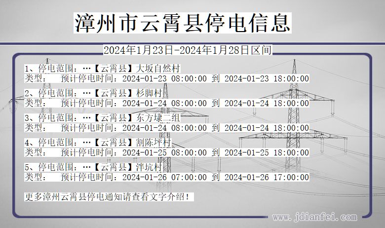 福建省漳州云霄停电通知