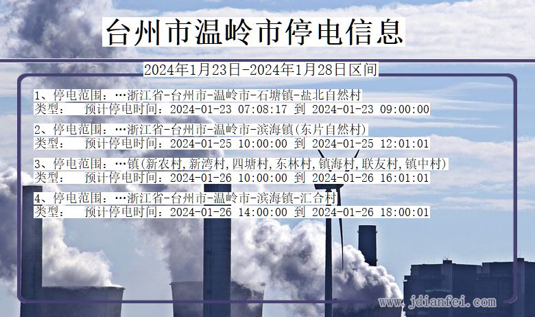 浙江省台州温岭停电通知