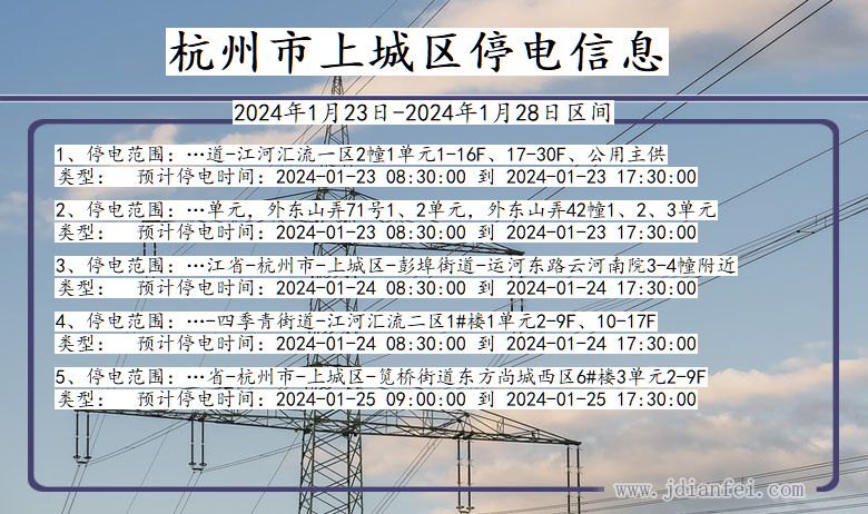 浙江省杭州上城停电通知