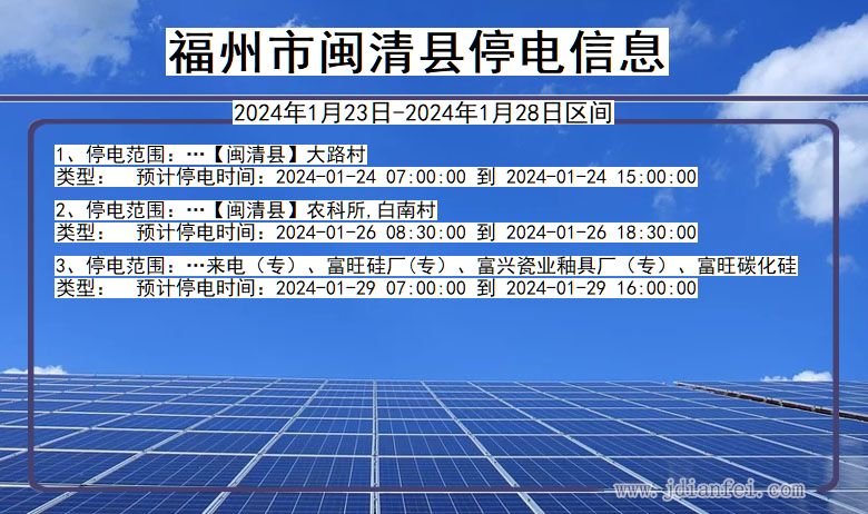 福建省福州闽清停电通知