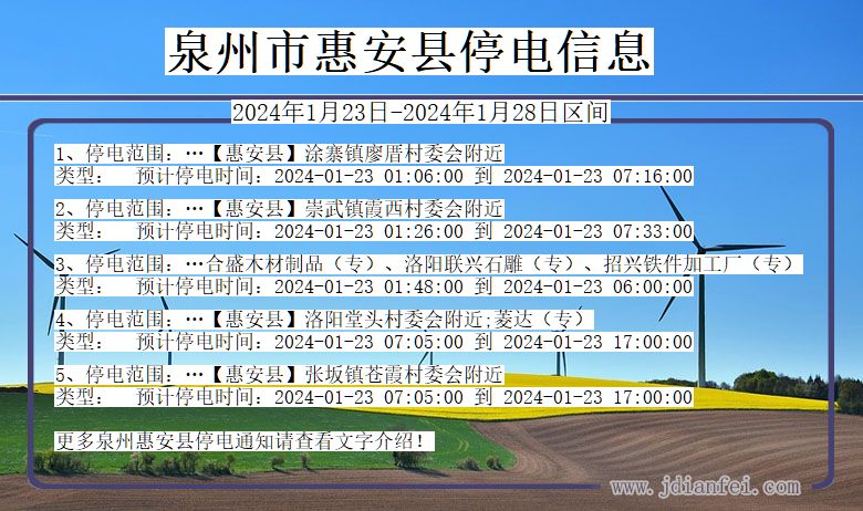 泉州惠安停电通知 福建省泉州惠安停电通知