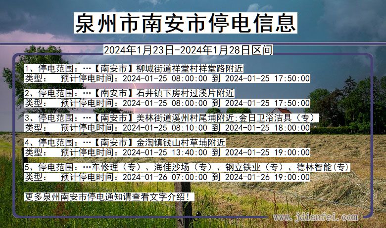 福建省泉州南安停电通知