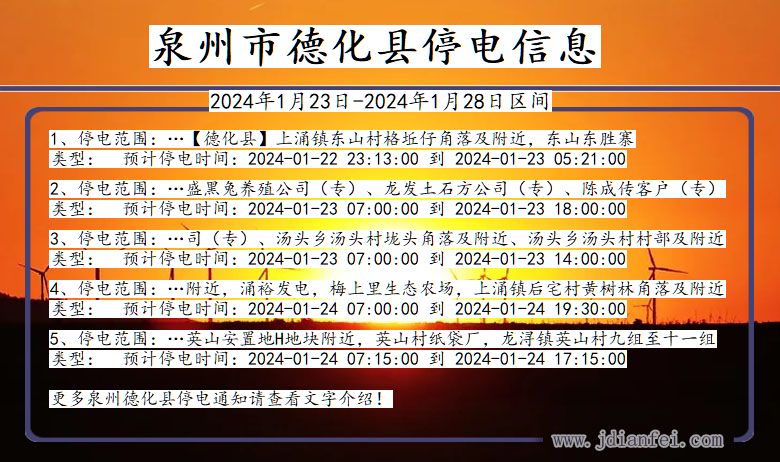 福建省泉州德化停电通知