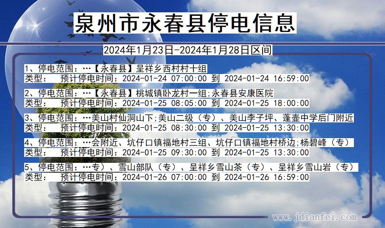 福建省泉州永春停电通知