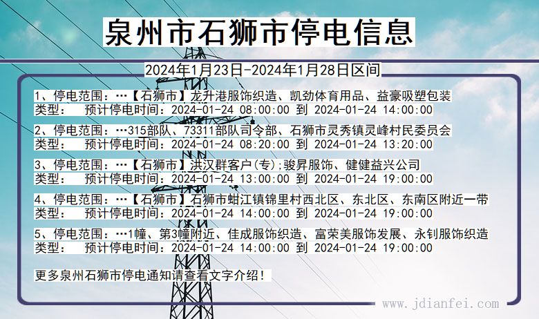 福建省泉州石狮停电通知