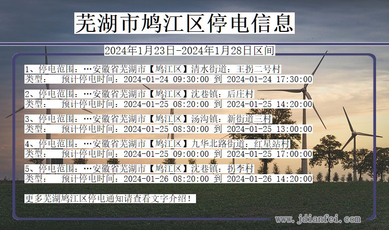 安徽省芜湖鸠江停电通知