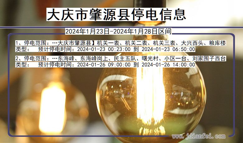 黑龙江省大庆肇源停电通知