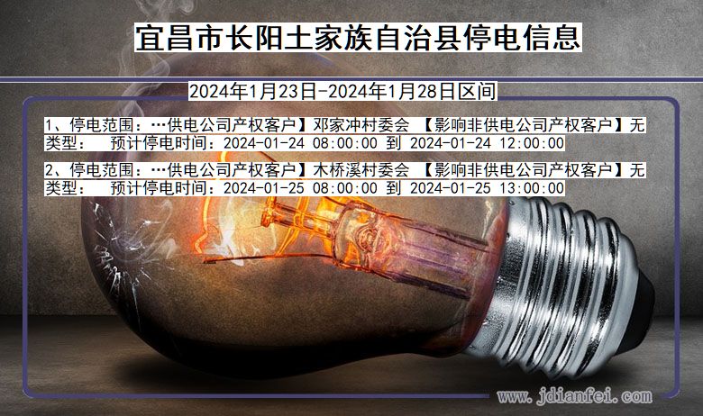 湖北省宜昌长阳土家族自治停电通知