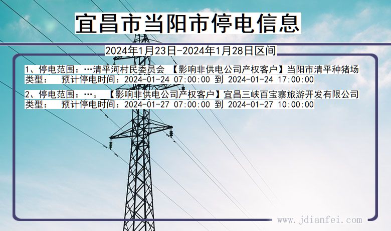 湖北省宜昌当阳停电通知