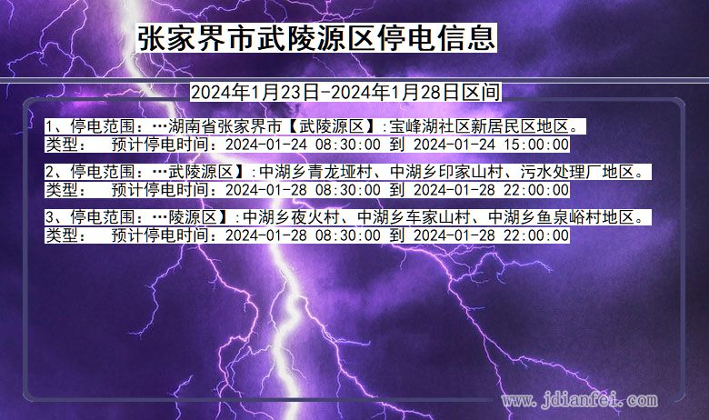 湖南省张家界武陵源停电通知