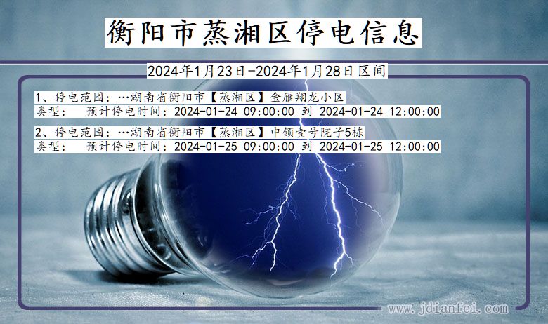 湖南省衡阳蒸湘停电通知