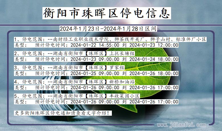 湖南省衡阳珠晖停电通知