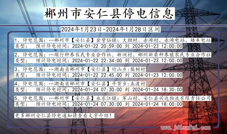 湖南省郴州安仁停电通知