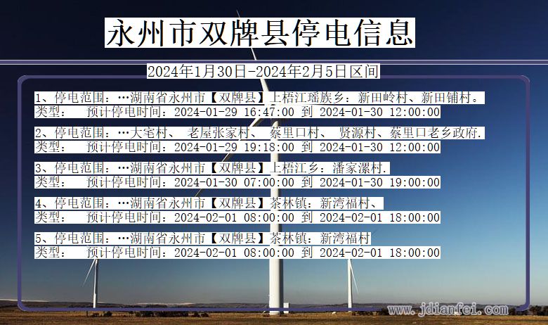 湖南省永州双牌停电通知