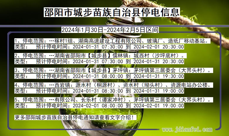 湖南省邵阳城步苗族自治停电通知