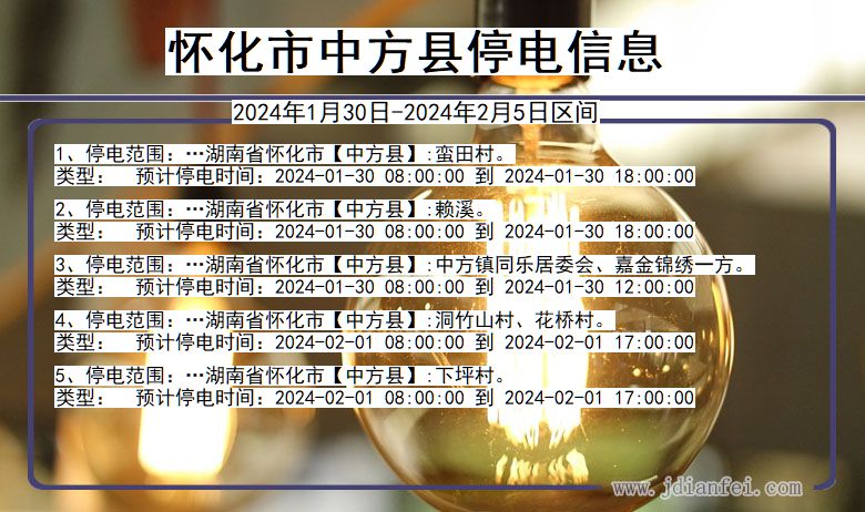 湖南省怀化中方停电通知