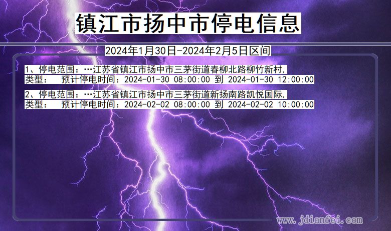 江苏省镇江扬中停电通知