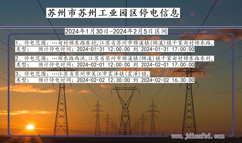 江苏省苏州苏州工业园停电通知