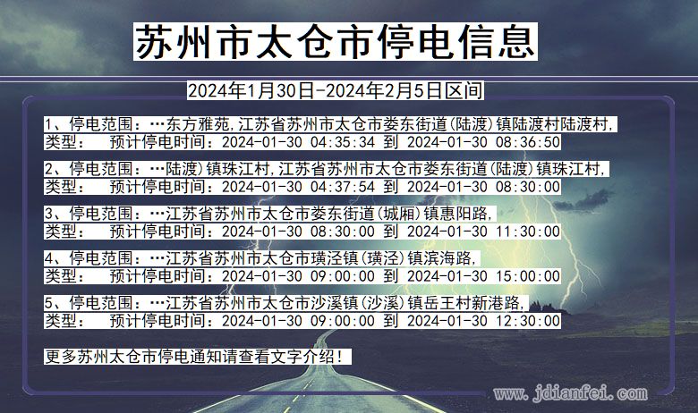 江苏省苏州太仓停电通知