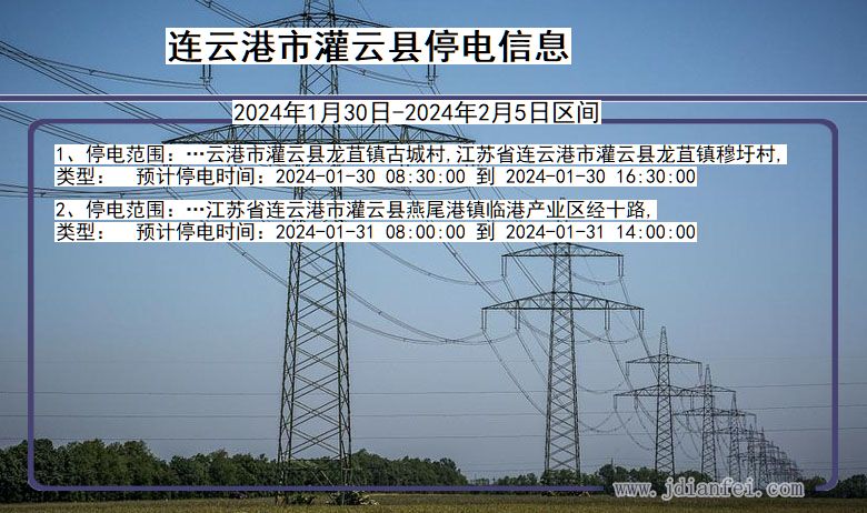 江苏省连云港灌云停电通知